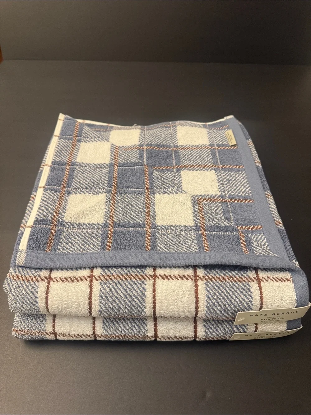 8pc NATE BERKUS 100% Cotton Plaid Bath Towel Set - Made in India